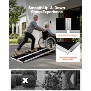 portable wheelchair ramp, 5ft, non slip aluminum folding handicap ramp for wheelchair, 800 lbs capacity, door threshold ramps for home steps, stairs, entry, threshold, doorways, scooter, curbs