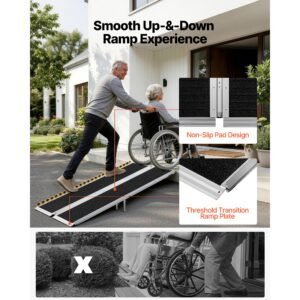 portable wheelchair ramp, 6ft, non slip aluminum folding handicap ramp for wheelchair, 800 lbs capacity, door threshold ramps for home steps, stairs, entry, threshold, doorways, scooter, curbs