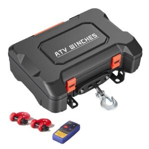 Portable Winch, 3500 lbs 12V DC Electric Winch with Synthetic Rope, Wireless & Wired Remotes, Box-Style Recovery Kit with Fairlead, Clevis Hook, Strap for ATV UTV Off-Road Outdoor Pulling Tasks