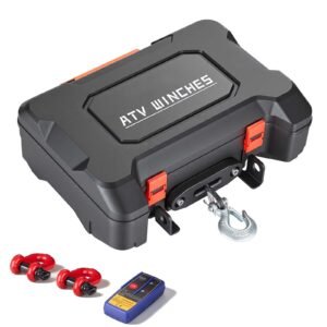 Portable Winch, 4500 lbs 12V DC Electric Winch with Synthetic Rope, Wireless & Wired Remotes, Box-Style Recovery Kit with Fairlead, Clevis Hook, Strap for ATV UTV Off-Road Outdoor Pulling Tasks
