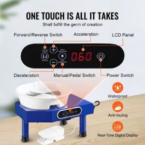 pottery wheel, 10 in ceramic wheel forming machine, 60 300 rpm adjustable speed with foot pedal, abs detachable basin, manual lcd panel, sculpting tool and apron, for home pottery craft diy
