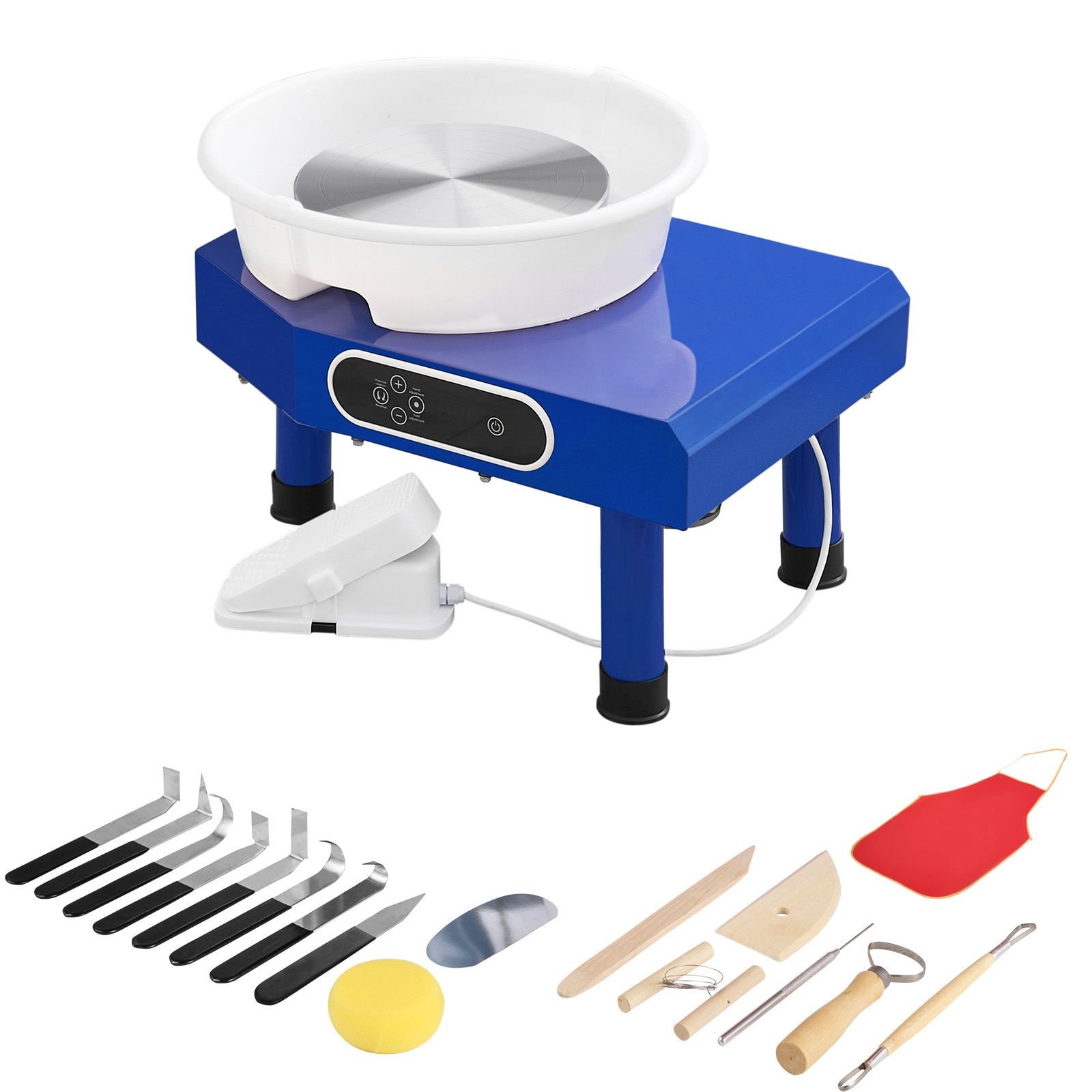 pottery wheel, 10 in ceramic wheel forming machine, 60 300 rpm adjustable speed with foot pedal, abs detachable basin, manual lcd panel, sculpting tool and apron, for home pottery craft diy