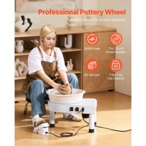 pottery wheel, 11 in ceramic wheel forming machine, 60 300 rpm adjustable speed with foot pedal control, detachable basin, adjustable lift leg, complete accessories for home pottery, diy, white