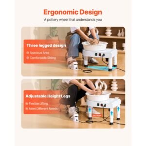 pottery wheel, 11 in ceramic wheel forming machine, 60 300 rpm adjustable speed with foot pedal control, detachable basin, adjustable lift leg, complete accessories for home pottery, diy, white