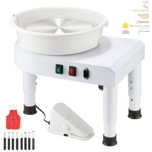 Pottery Wheel, 11 in Ceramic Wheel Forming Machine, 60-300 RPM Adjustable Speed with Foot Pedal Control, Detachable Basin, Adjustable Lift Leg, Complete Accessories for Home Pottery, DIY, White