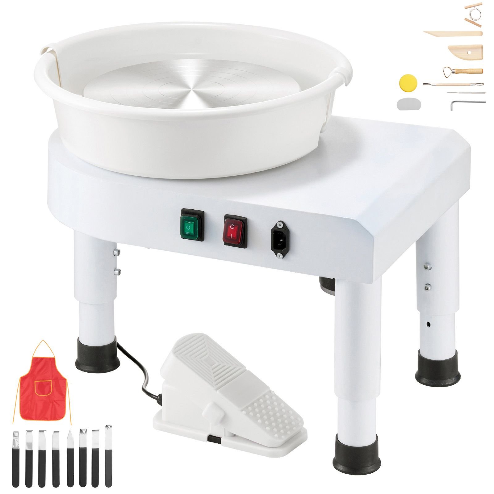 pottery wheel, 11 in ceramic wheel forming machine, 60 300 rpm adjustable speed with foot pedal control, detachable basin, adjustable lift leg, complete accessories for home pottery, diy, white