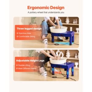 pottery wheel, 14 in ceramic wheel forming machine, 60 300 rpm adjustable speed with foot pedal control, detachable basin, adjustable lift leg, complete accessories for home pottery, diy, blue