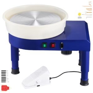 Pottery Wheel, 14 in Ceramic Wheel Forming Machine, 60-300 RPM Adjustable Speed with Foot Pedal Control, Detachable Basin, Adjustable Lift Leg, Complete Accessories for Home Pottery, DIY, Blue