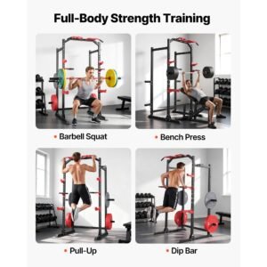 power cage power rack, multifunctional barbell squat rack with adjustable height, home gym strength training workout equipment with j hooks & more fitness attachment for bench press pull up dips
