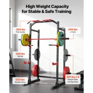 power cage power rack, multifunctional barbell squat rack with adjustable height, home gym strength training workout equipment with j hooks & more fitness attachment for bench press pull up dips