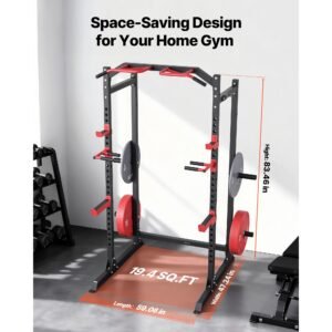 power cage power rack, multifunctional barbell squat rack with adjustable height, home gym strength training workout equipment with j hooks & more fitness attachment for bench press pull up dips