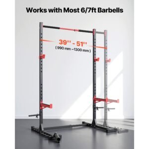 power cage rack, multifunctional squat rack for home gym, width adjustable workout strength training equipment with 6 band pegs, landmine attachment & safety bars for bench press squats pull up