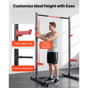 power cage rack, multifunctional squat rack for home gym, width adjustable workout strength training equipment with 6 band pegs, landmine attachment & safety bars for bench press squats pull up