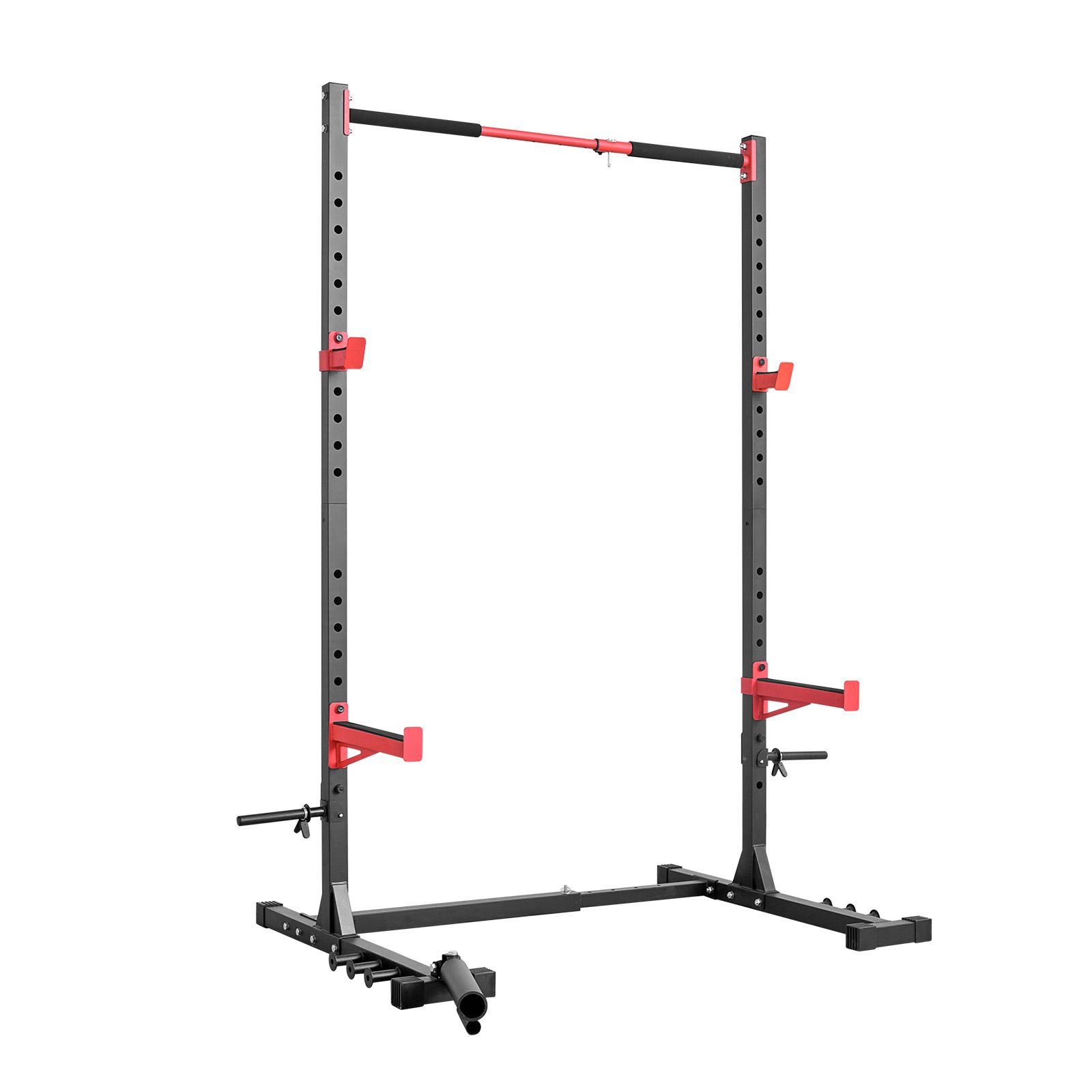 power cage rack, multifunctional squat rack for home gym, width adjustable workout strength training equipment with 6 band pegs, landmine attachment & safety bars for bench press squats pull up