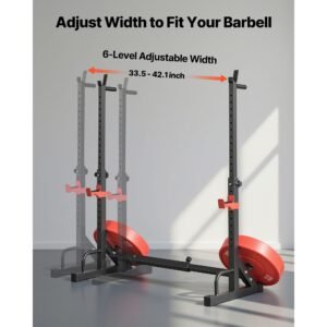 power cage squat rack, home gym power rack with adjustable height & width, 550lbs strength training workout equipment with barbell storage racks & j hooks for bench press, squat, weight lifting