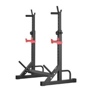 Power Cage Squat Rack, Home Gym Power Rack with Adjustable Height & Width, 550LBS Strength Training Workout Equipment with Barbell Storage Racks & J-Hooks for Bench Press, Squat, Weight Lifting