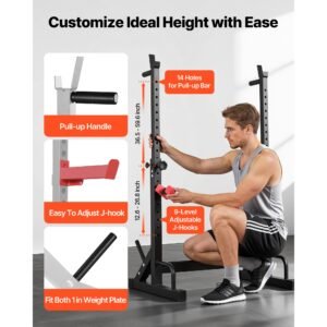 power cage squat rack, home gym power rack with adjustable height & width, 550lbs strength training workout equipment with barbell storage racks & j hooks for bench press, squat, weight lifting