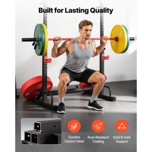 power cage squat rack, home gym power rack with adjustable height & width, 550lbs strength training workout equipment with barbell storage racks & j hooks for bench press, squat, weight lifting