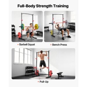 power cage squat rack, multifunctional power rack home gym, 1000lbs strength training workout equipment with 4 band pegs, adjustable j hooks & safety bars for barbell squat bench press pull up