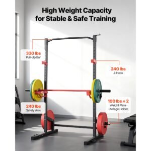 power cage squat rack, multifunctional power rack home gym, 1000lbs strength training workout equipment with 4 band pegs, adjustable j hooks & safety bars for barbell squat bench press pull up