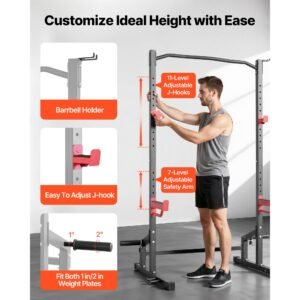 power cage squat rack, multifunctional power rack home gym, 1000lbs strength training workout equipment with 4 band pegs, adjustable j hooks & safety bars for barbell squat bench press pull up