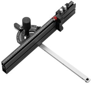 precision miter gauge, standard slot 3/4'' x 3/8'', aluminum alloy table saw miter gauge with 18 in grating 15 angle stops adjustable spring loaded plunger and removable disc, for woodworking