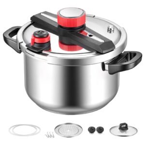 Pressure Cooker, 10Qt Pressure Cooker Stainless Steel, Pressures Canner with Steaming Rack, Tempered Glass Lid, Three Pressures Settings for Meat, Beans, Rice, Soup, Sauces, Cook up to 100 kPa