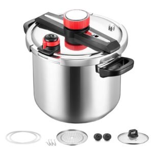 Pressure Cooker, 12Qt Pressure Cooker Stainless Steel, Pressures Canner with Steaming Rack, Tempered Glass Lid, Three Pressures Settings for Meat, Beans, Rice, Soup, Sauces, Cook up to 100 kPa
