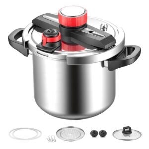 Pressure Cooker, 8Qt Pressure Cooker Stainless Steel, Pressures Canner with Steaming Rack, Tempered Glass Lid, Three Pressures Settings for Meat, Beans, Rice, Soup, Sauces, Cook up to 100 kPa
