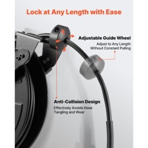 pressure washer hose reel, 50 ft x 3/8 inch retractable power heavy duty steel washer hose reel, 4000psi max, auto rewinding, flexible wall/floor mounted for car washing,garden,floor cleaning