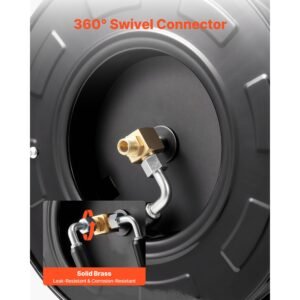 pressure washer hose reel, 60 ft x 1/4 inch retractable power heavy duty steel washer hose reel, 4000psi max, auto rewinding, flexible wall/floor mounted for car washing,garden,floor cleaning