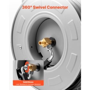 pressure washer hose reel, 65 ft x 1/4 inch retractable power heavy duty steel washer hose reel, 3200psi max, auto rewinding, flexible wall/floor mounted for car washing,garden,floor cleaning