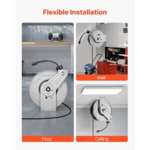 pressure washer hose reel, 65 ft x 1/4 inch retractable power heavy duty steel washer hose reel, 3200psi max, auto rewinding, flexible wall/floor mounted for car washing,garden,floor cleaning