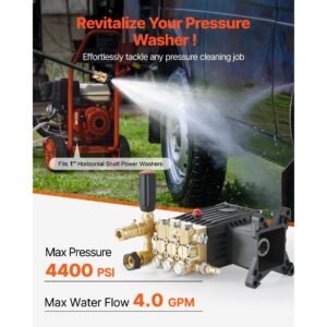 pressure washer pump, 1" shaft horizontal triplex plunger, 3600 psi, 3.7 gpm, replacement power washer pumps kit with siphon tube, hardware, compatible with simpson morflex 40224, 40225, 40226