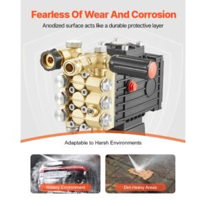 pressure washer pump, 1" shaft horizontal triplex plunger, 3600 psi, 3.7 gpm, replacement power washer pumps kit with siphon tube, hardware, compatible with simpson morflex 40224, 40225, 40226