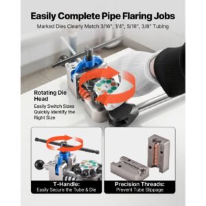 professional brake line flaring tool, 45 degree double flare bubble flare tool kit for 3/16", 1/4", 5/16", 3/8" copper aluminum thin steel tubes