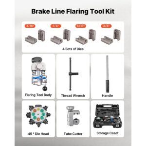 professional brake line flaring tool, 45 degree double flare bubble flare tool kit for 3/16", 1/4", 5/16", 3/8" copper aluminum thin steel tubes