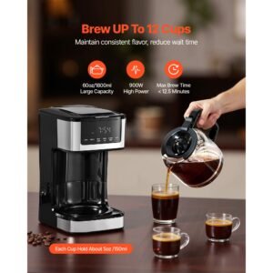 programmable coffee maker, 12 cup programmable drip coffee makers with touch screen, 4 hour keep warm coffee makers drips, 2 brew strengths drip coffee machine for home, 24 hour programmable
