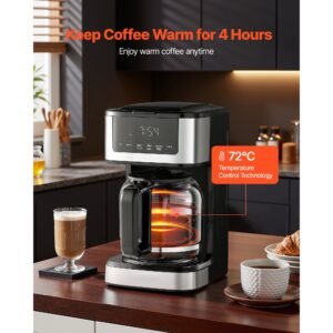 programmable coffee maker, 12 cup programmable drip coffee makers with touch screen, 4 hour keep warm coffee makers drips, 2 brew strengths drip coffee machine for home, 24 hour programmable