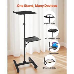 projector stand, 2 shelves laptop floor stand, projector stands table with adjustable height 33.86 to 53.54 inch, i beam frame projectors stands tripod for meetings, outdoor movies, video stand