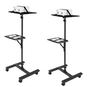 Projector Stand, 2 Shelves Laptop Floor Stand, Projector Stands Table with Adjustable Height 33.86 to 53.54 inch, I-Beam Frame Projectors Stands Tripod for Meetings, Outdoor Movies, Video Stand