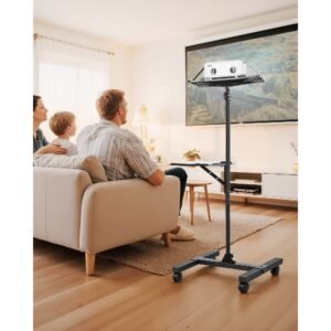 projector stand, 2 shelves laptop floor stand, projector stands table with adjustable height 33.86 to 53.54 inch, i beam frame projectors stands tripod for meetings, outdoor movies, video stand