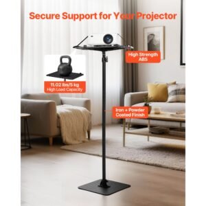 projector stand, projector floor stand with adjustable height 30.3 to 63.4 inch, 360° horizontal rotation projectors cart for meetings, outdoor movies, video stand, gimbal mount or tray support