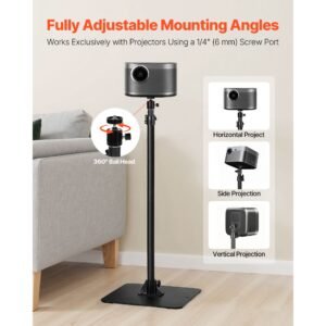 projector stand, projector floor stand with adjustable height 30.3 to 63.4 inch, 360° horizontal rotation projectors cart for meetings, outdoor movies, video stand, gimbal mount or tray support