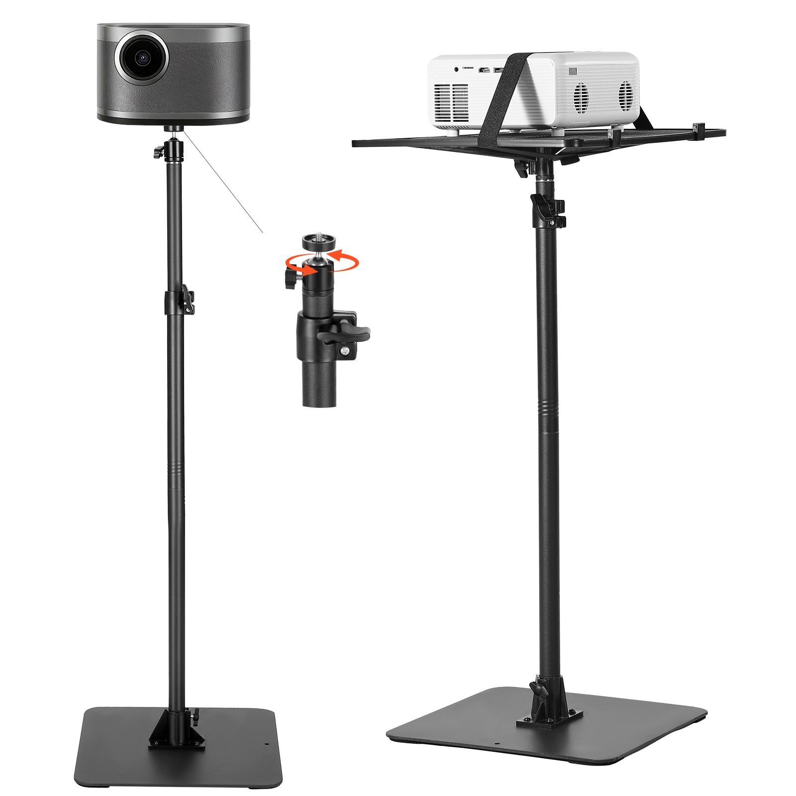 projector stand, projector floor stand with adjustable height 30.3 to 63.4 inch, 360° horizontal rotation projectors cart for meetings, outdoor movies, video stand, gimbal mount or tray support