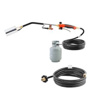 Propane Torch Weed Burner, High Output 1,800,000 BTU with 10 ft Hose, Heavy Duty Blow Torch with Adjustable Flame and Turbo Trigger Push Button Igniter, Flamethrower Kit for Garden Ice Snow Road