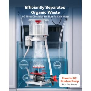 protein skimmer for 106 185 gal saltwater aquariums in sump with pump, protein skimmer with dc pinwheel pump, adjustable control, for 106 185 gal saltwater aquarium & reef tank, in sump use only
