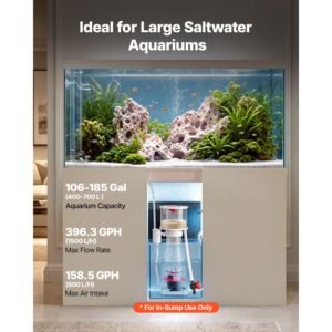 protein skimmer for 106 185 gal saltwater aquariums in sump with pump, protein skimmer with dc pinwheel pump, adjustable control, for 106 185 gal saltwater aquarium & reef tank, in sump use only