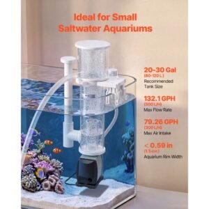 protein skimmer for 20 30 gal saltwater aquarium hang on with dc pump, protein skimmer with dc pinwheel pump, adjustable control, for 20 30 gallon small saltwater aquariums & reef tank fish tank