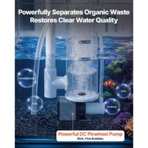 protein skimmer for 30 80 gal saltwater aquarium hang on with dc pump, protein skimmer with dc pinwheel pump, adjustable control, for 30 80 gal medium saltwater aquariums & reef tank fish tank